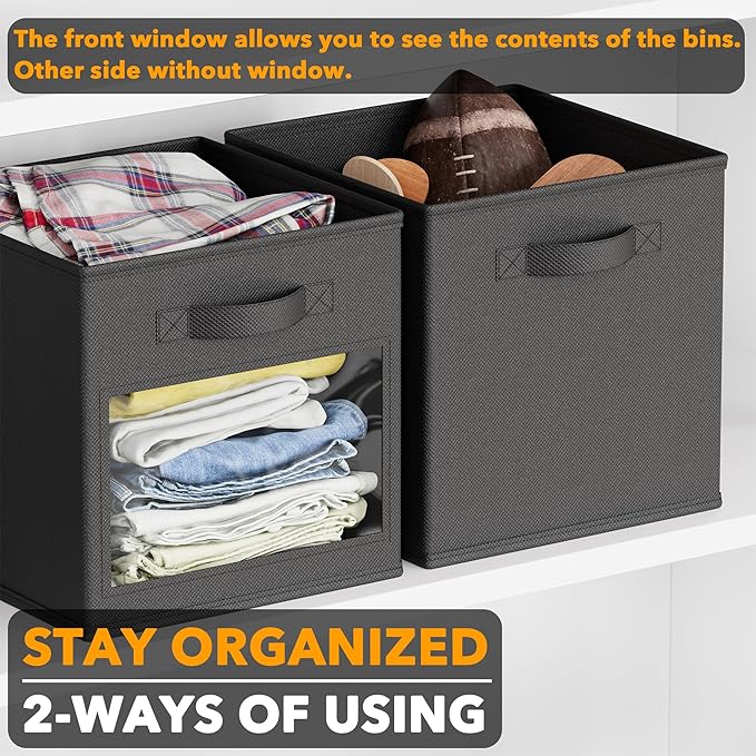 SpaceAid Storage Cubes with Clear Windows, Set of 6 Fabric Bins, 11 Inch Foldable Baskets Boxes for Closet, Cubby Shelf or Cu