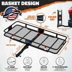 Mockins 60"x20"x6" Heavy Duty Trailer Hitch Cargo Carrier & 16 CuFt Waterproof Cargo Bag | Rust-Resistant Steel 500 Lb Capacity Folding Luggage Rack for SUV, Car, Truck & RV w/Hitch Rack Accessories