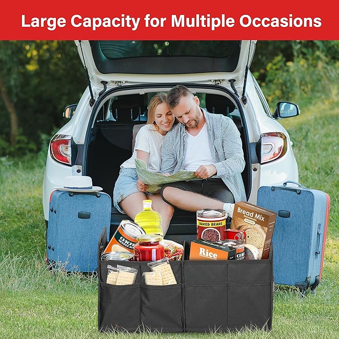 Simple Deluxe Trunk Organizer for Car/SUV, Collapsible 600D Waterproof Oxford Polyester 50L Storage Box, 2 Compartments Multi