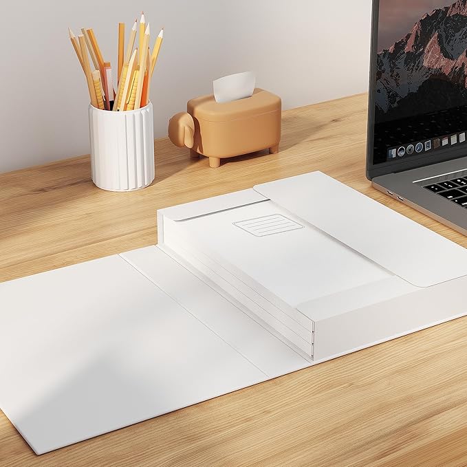 JiaWei A4 Storage File Boxes, White Archives Cases with Lid, 9.4×1.5×12.5 Inches Document Storage Filing Box for Office