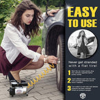 Tire Inflator Portable Air Compressor – 12V DC Air Pump for Car Tires, 150 PSI Electric Air Pump with Tyre Pressure Gauge – Corded Yellow by WE LOVE TO DRIVE