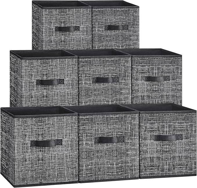 SONGMICS Storage Cubes, 10.2 x 10.2 x 11 Inches Non-Woven Fabric Bins with Double Handles, Set of 8, Closet Organizers for Sh