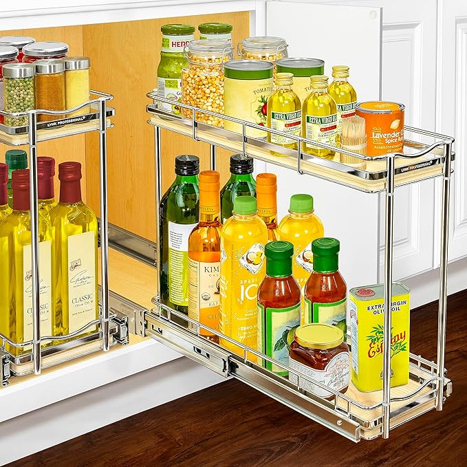 LYNK PROFESSIONAL® Élite™ Pull Out Spice Rack Organizer for Inside Kitchen Cabinets - 6" x 21" - Slide Out Drawer – Wood/Chro
