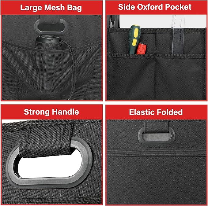 YSSOA Car Trunk Organizer, 2 Compartments Anti-slip 14" D x 22" W x 12" H Collapsible Trunk Storage, 600D Oxford Polyester Car