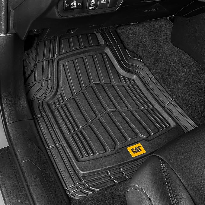 CAT PU Leather Seat Covers for Cars – (2) Front Seat Covers with (4) All-Weather Heavy-Duty Floor Mats for Trucks, Cars, & SU