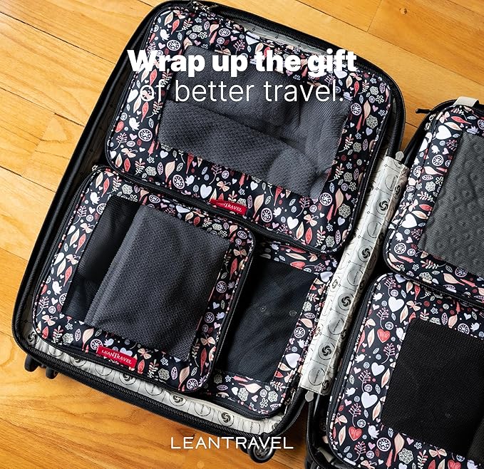 LeanTravel Premium Compression Packing Cubes for Travel - Suitcase Organizer Bags with Double Zipper & Breathable Mesh Panel 