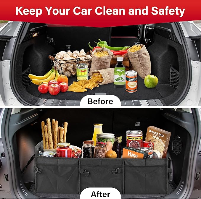 Simple Deluxe Car Trunk Organizer, Multi Compartments Collapsible Trunk Storage, Anti-slip, Waterproof 600D Oxford Polyester,