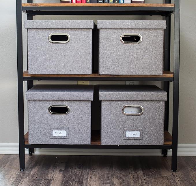 Internet's Best Collapsible File Storage Organizer with Lid - Decorative Linen Filing & Storage Office Box – Hanging Letter/L