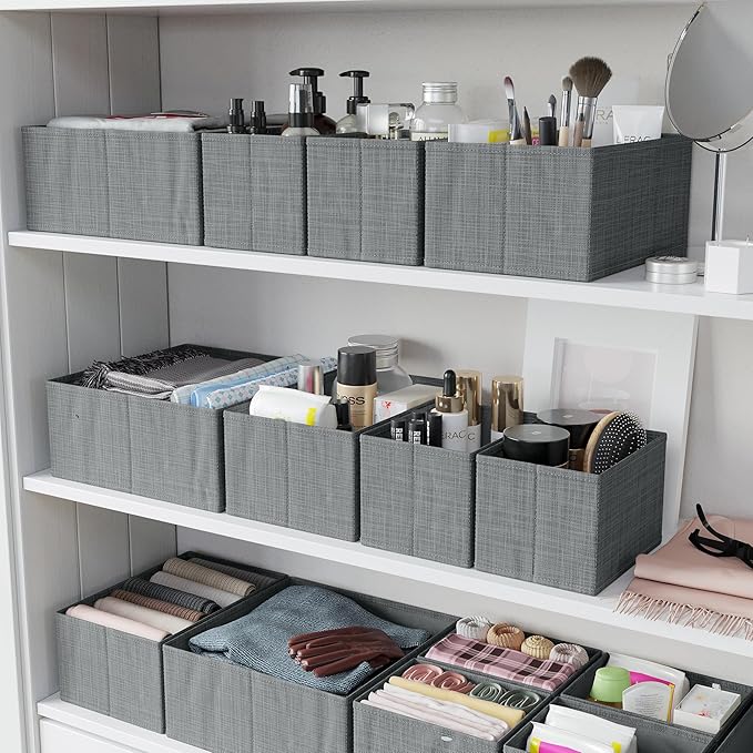 Drawer Organizer Clothes Set of 12 Grey - Dresser Organizer For Nursery, Bedroom, Closet - The Perfect Baby Clothes Organizer