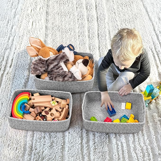 Goodpick Storage Baskets, Storage Bins for Shelves Gift Baskets Empty Small Toy Baskets Baby Rope Basket Woven Basket for Tow