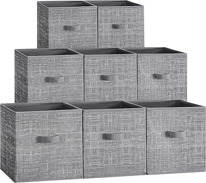 SONGMICS Storage Cubes, 11.8 x 11.8 x 11.8 Inches Non-Woven Fabric Bins with Double Handles, Set of 8, Closet Organizers for 