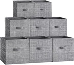 SONGMICS Storage Cubes, 11.8 x 11.8 x 11.8 Inches Non-Woven Fabric Bins with Double Handles, Set of 8, Closet Organizers for 