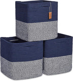 NaturalCozy Storage Cubes 11 Inch Cotton Rope Woven Baskets for Organizing, 3-Pack | Cube Storage Bin | Square Storage Basket