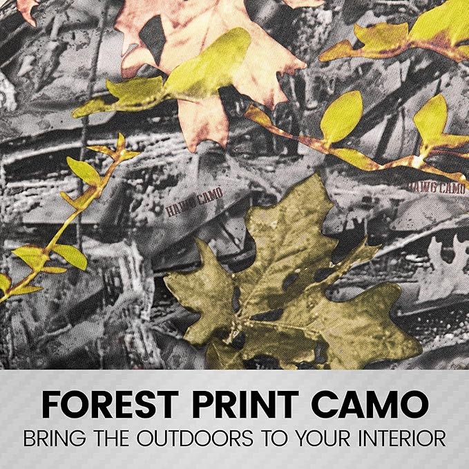 BDK Camo Car, Full Set – Realistic Green Forest Camouflage Automotive Front & Bench Back Seat Cover, Camoflauge Interior Prot
