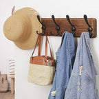 Dseap Coat Rack Wall Mounted - 5 Tri Hooks, Heavy Duty, Wooden Wall Coat Hanger Coat Hook for Clothes Hat Jacket Clothing, Na