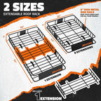 Mockins 64"x39"x6" Extendable Roof Rack Cargo Carrier | 250 Lbs. Capacity Weatherproof Steel Roof Basket | Rooftop Cargo Carrier Set w/Ratchet Straps & Bungee Net for SUV, Van, & Car Roof Storage
