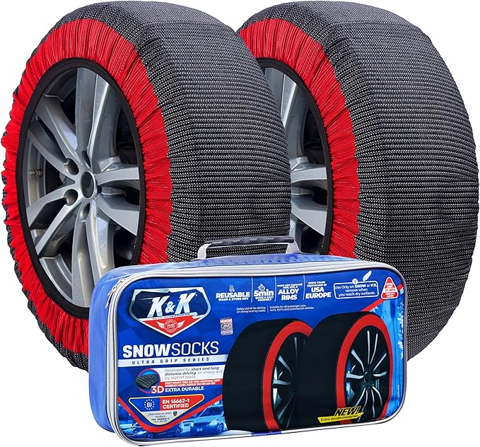 K&K Auto Snow Socks for Tires – Pro Series for Ultimate Grip Approved Snow Chain Alternative Traction Device – Tire Sock for 