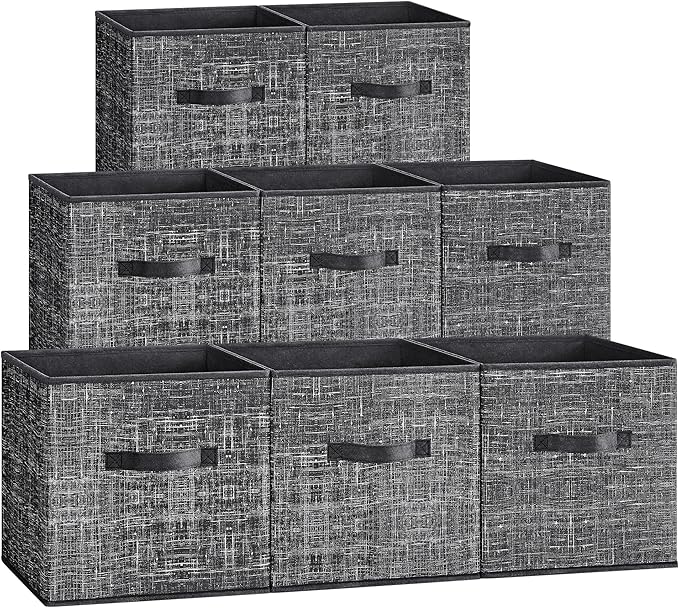 SONGMICS Storage Cubes, 11.8 x 11.8 x 11.8 Inches Non-Woven Fabric Bins with Double Handles, Set of 8, Closet Organizers for 