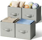 LayerSpace 4 Pack Foldable Fabric Closet Storage Bins, 11Inch Organizer Cubes with Handles, Linen Storage Boxes for Clothes, 