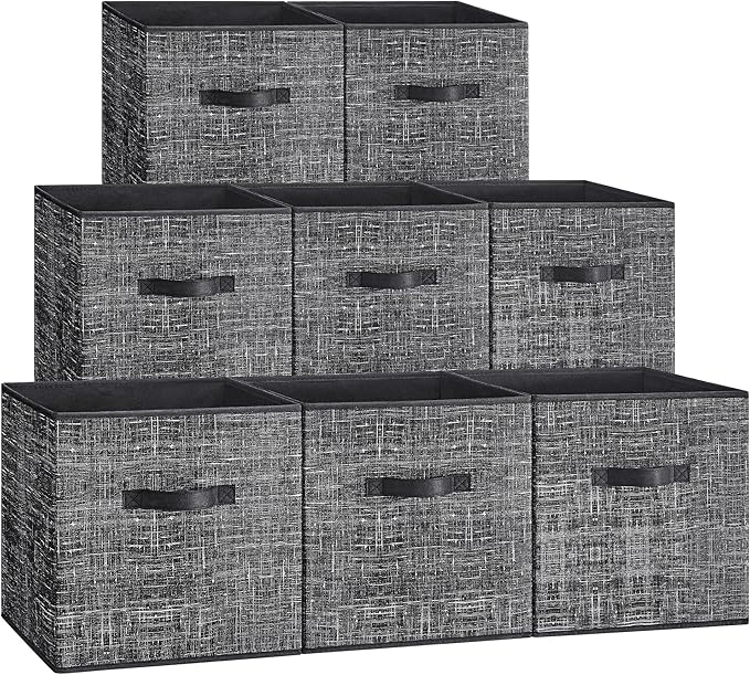 SONGMICS Storage Cubes, 13 x 13 x 13 Inches Non-Woven Fabric Bins with Double Handles, Set of 8, Closet Organizers for Shelve