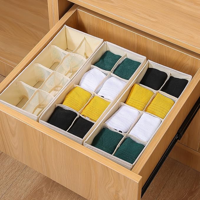 Qozary 3 Pack Sock Underwear Drawer Organizer Dividers, Collapsible Cabinet Closet Storage Boxes for Clothes, Socks, Lingerie