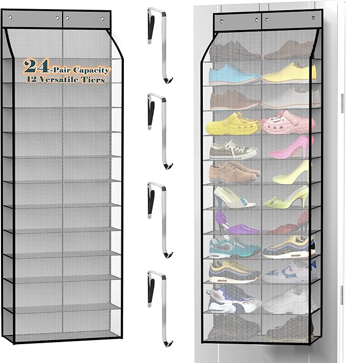Kotkn 24-Pair Over Door Shoe Organizer for Family & Kids, Double Sided | Hanging Storage for Sneakers, Boots, Toys & Room Org
