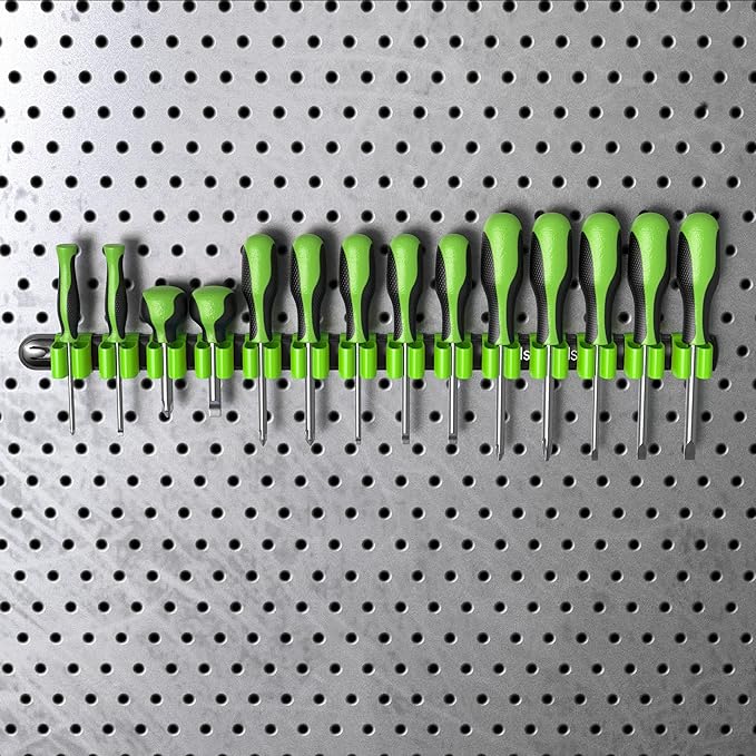 Olsa Tools Premium Wall-Mount Screwdriver Organizer - Black Nylon with Neon Green Clips - Holds 14 Screwdrivers - Part: 1031