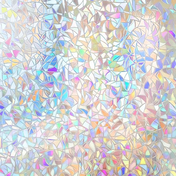 Hilarious Rainbow Window Privacy Film Glass Door Privacy Film Static Cling Tint Frosted 3D Decorative Window Film Sticker Privacy Decals Non-Adhesive Removable Stained Glass Film(27.55'' x 78.7'')