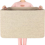 MINTWOOD Design 112L Extra Large Blanket Basket Holder Living Room, 25"x17"x16" Rectangle Rope Woven Storage Basket with Hand
