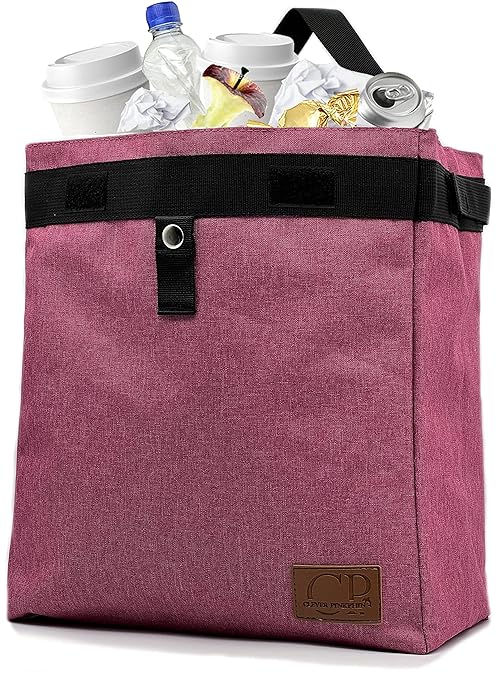 Car Trash Can Hanging for Headrest, Extra Large Waterproof Auto Garbage Bag Organizer, Collapsible Vehicle Waste Bin, Backseat and Side Door (Pink)