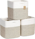 NaturalCozy Storage Cubes 11 Inch Cotton Rope Woven Baskets for Organizing, 3-Pack | Cube Bin Square Shelves Organizer, Class