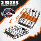 Mockins 50"x36"x4.5" Extendable Car Rooftop Cargo Carrier Rack | 250 Lbs. Capacity Weatherproof Steel Universal Roof Rack Basket | Heavy Duty Car Roof Cargo Carrier Set w/Ratchet Straps & Bungee Net
