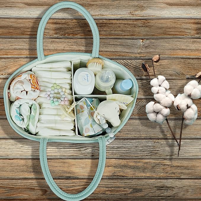 Large Baby Diaper Caddy Organizer for Girl Boy Rope Nursery Storage Bin Basket Portable Holder Tote Bag for Changing Table Ca