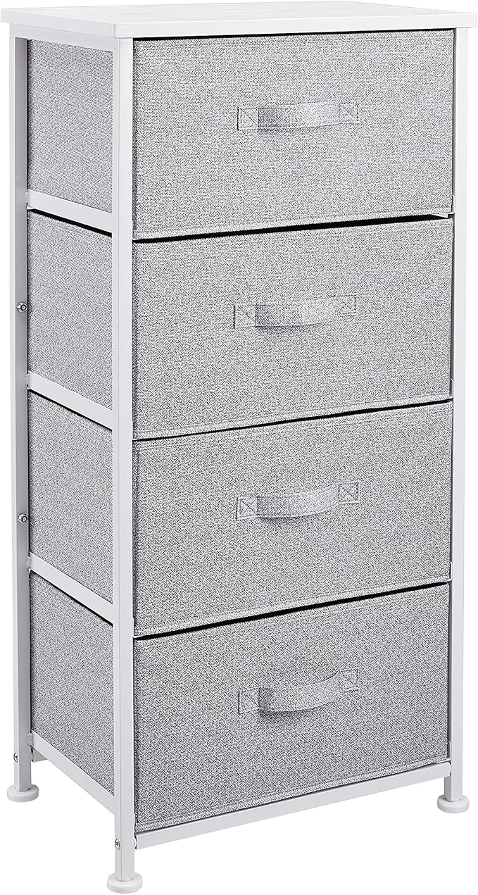 Amazon Basics Fabric 4-Drawer Storage Organizer Unit for Closet, Bedroom, White