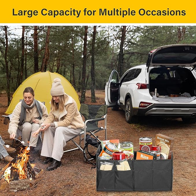 YSSOA Car Trunk Organizer, Collapsible 2 Compartment Non Slip Bottom, Waterproof Car Storage Box, 600D Oxford Polyester Sturdy