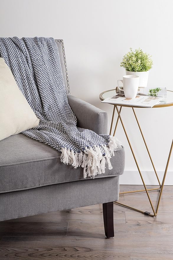 DII 100% Cotton Basket Weave Throw for Indoor/Outdoor Use Camping Bbq's Beaches Everyday Blanket, 50 x 60, Woven Stripe