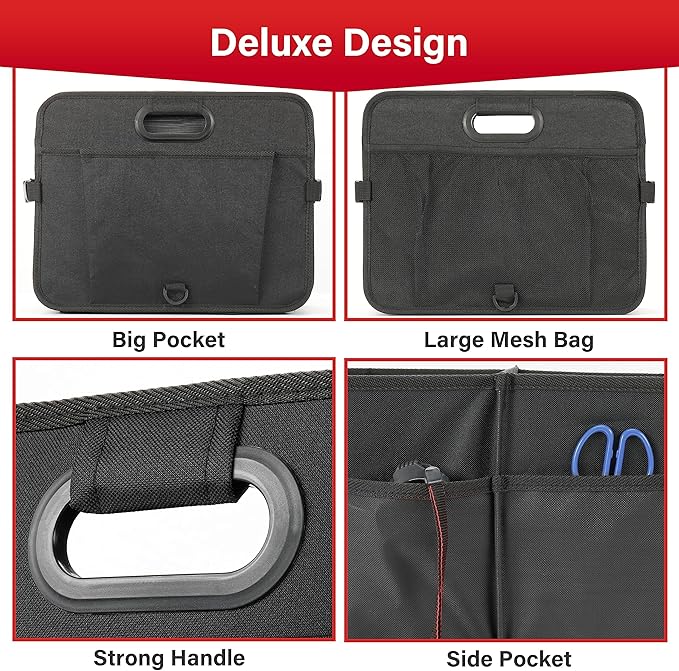 Simple Deluxe Car Trunk Organizer, Multi Compartments Collapsible Trunk Storage, Anti-slip, Waterproof 600D Oxford Polyester, w