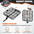 Mockins 40"x40"x6" Extra Deep Square Trailer Hitch Cargo Carrier & 30 CuFt Square Waterproof Cargo Hitch Carrier Bag | 500 Lbs. Capacity Folding Luggage Rack for SUV Car Truck RV & More w/Accessories