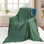 Homiest Decorative Knitted Throw Blanket with Fringe Soft & Cozy Tassel Blanket for Couch Sofa Bed (Dark Green, 50x60)