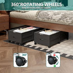 Wood Under Bed Storage Containers Underbed Organizer with Wheels Sturdy Wood Rolling Under Bed Shoe Storage Organizer 2 Packs