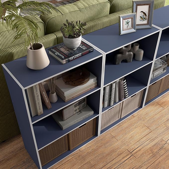 Homes: Inside + Out Apexa 3-Tier Cube Storage Organizer Shelves, Stackable Wood Bookcase Fits Cubby Bins for Organization, Do