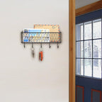 MyGift Wall Mounted Metal Entryway Mail Holder and Key Organizer Rack with 5 Hooks, Decorative Storage Basket and Hanger Hook