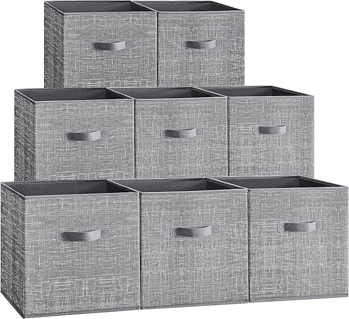 SONGMICS Storage Cubes, 13 x 13 x 13 Inches Non-Woven Fabric Bins with Double Handles, Set of 8, Closet Organizers for Shelve