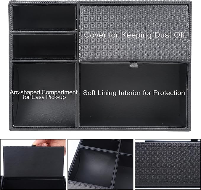 Zcaukya Men's Valet Tray, Jewelry Box Nightstand Organizer with 5 Compartments for Phone Keys Wallet Watch Glasses, Faux Leat