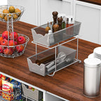 Simple Houseware Cabinet 2 Tier Perforated Basket Drawer, Silver - 2 Pack