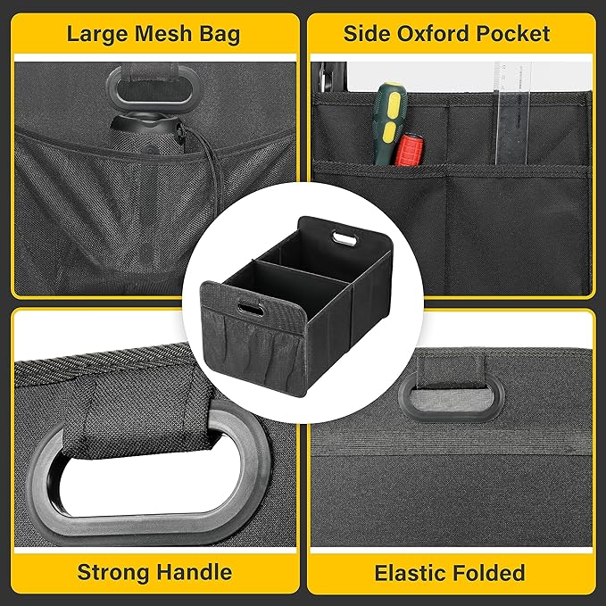 YSSOA Trunk Organizer for Car/SUV/Truck, Collapsible 2 Compartment Automotive Storage Box, 600D Waterproof Oxford Polyester