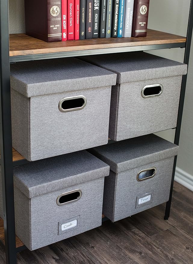 Internet's Best Collapsible File Storage Organizer with Lid - Decorative Linen Filing & Storage Office Box – Hanging Letter/L