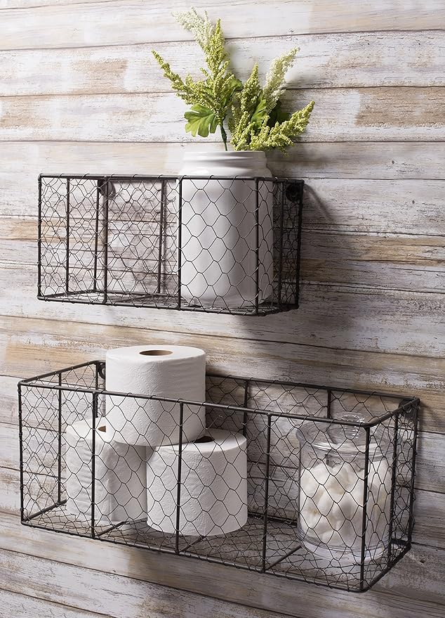 DII Chicken Wire Collection Farmhouse Vintage Wall Baskets, Small Basket, Vintage Grey