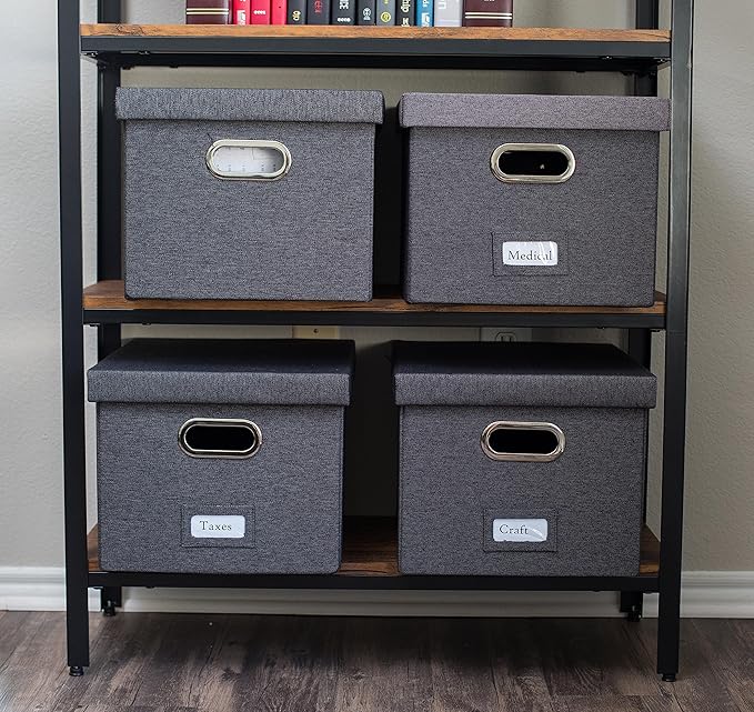Internet's Best Collapsible File Storage Organizer with Lid - Decorative Linen Filing & Storage Office Box – Hanging Letter/L