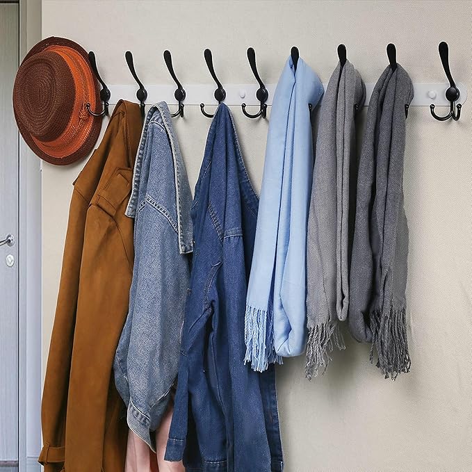 Dseap Coat Rack Wall Mount - 38” Long 10-Tri-Hooks Heavy Duty Coat Hanger Rail Wall Hooks for Hanging Coats Hats Clothing Clo